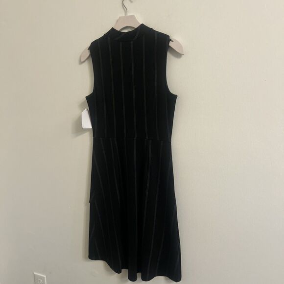 Leota Size Small Black Pinstripe Sleeveless Fit Flare Dress NWT - Picture 7 of 7